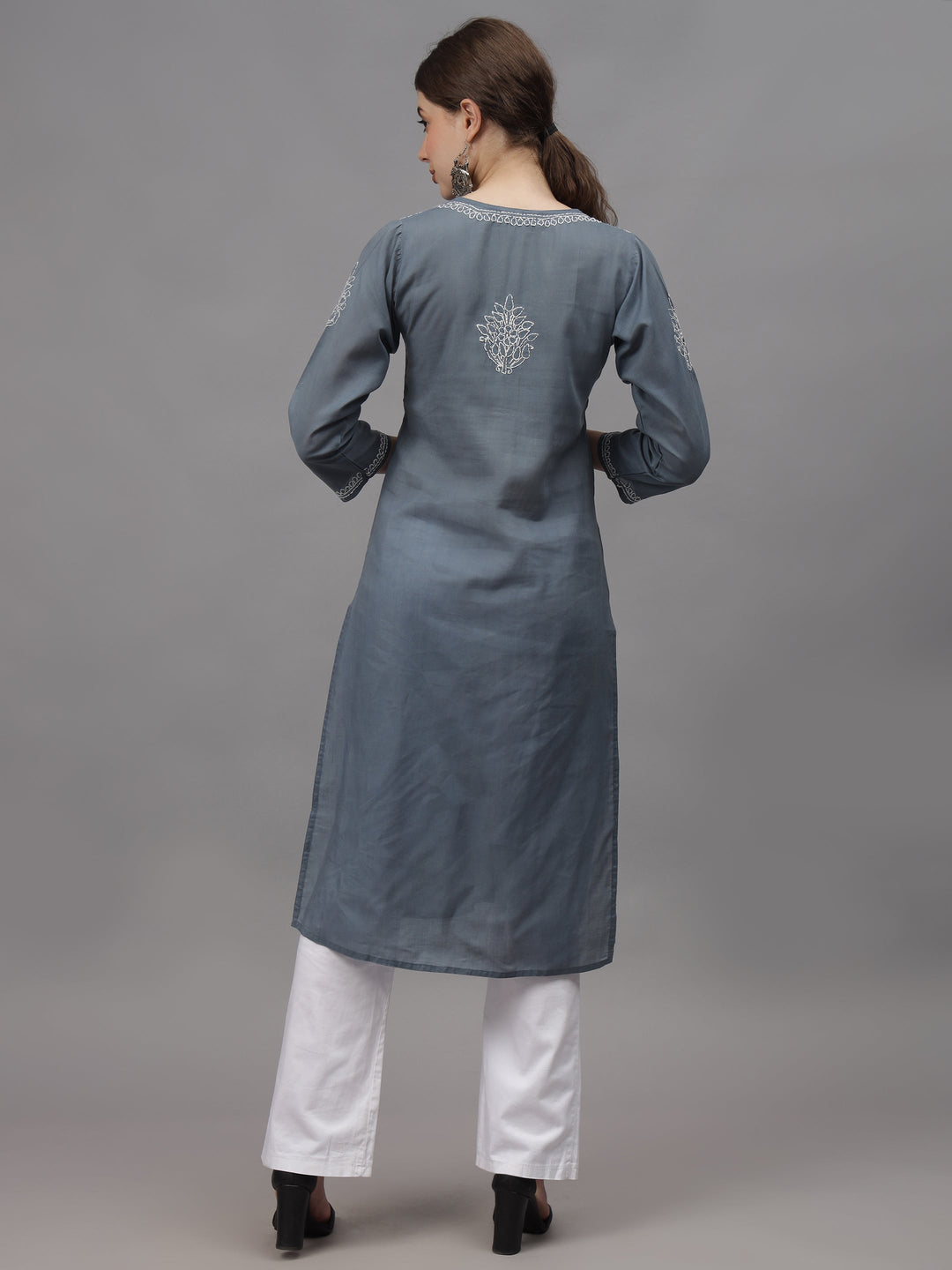 Grey-Cotton-Embroidered-Chikankari-Straight-Kurti