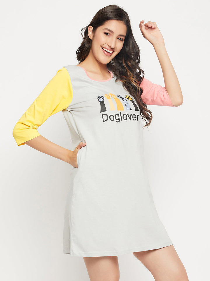 Grey-Cotton-Graphic-Print-Colourblocked-Short-Night-Dress