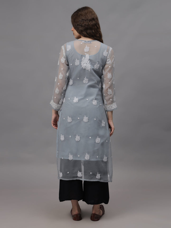 Grey-Georgette-Embroidery-Chikankari-Kurti-With-Slip