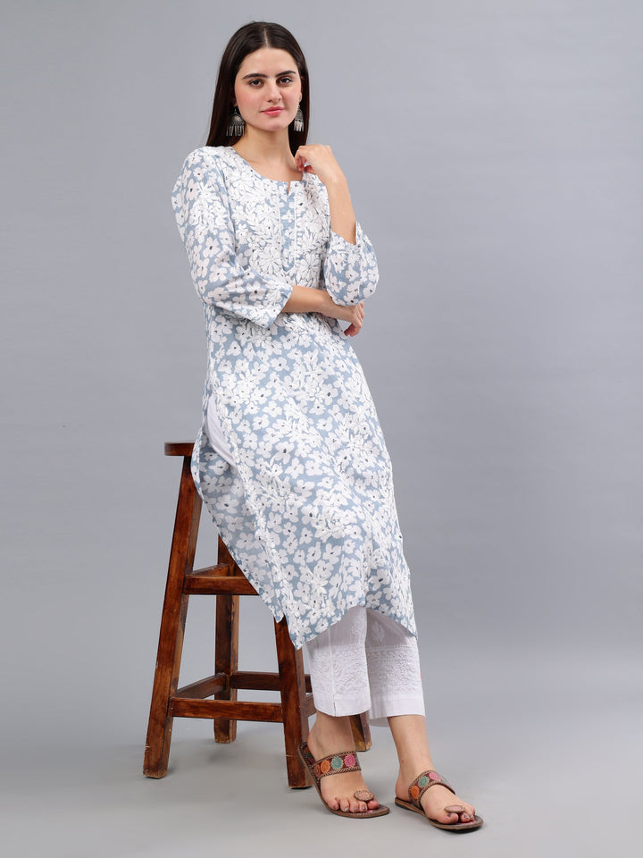 Grey-Mulmul-Embroidered-Chikankari-Kurti