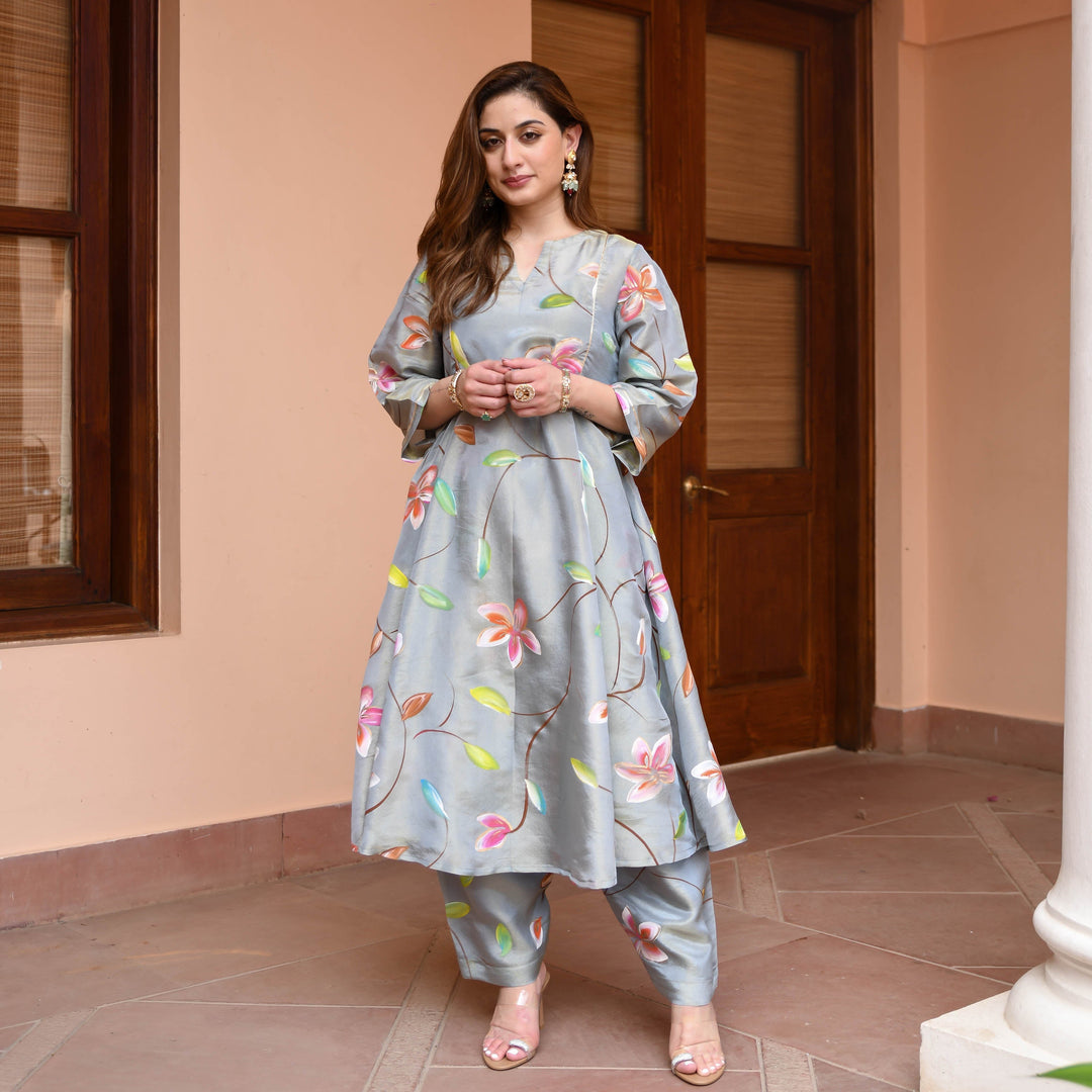 Grey-Muslin-Floral-Printed-A-Line-2-Piece-Kurta-Set