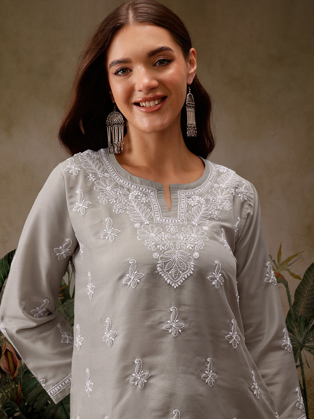 Grey Muslin Lucknowi Chikankari Tunic Only