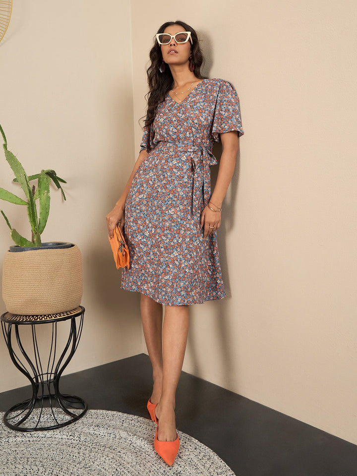 Grey-Polyester-Moss-Floral-Print--Wrap-Dress