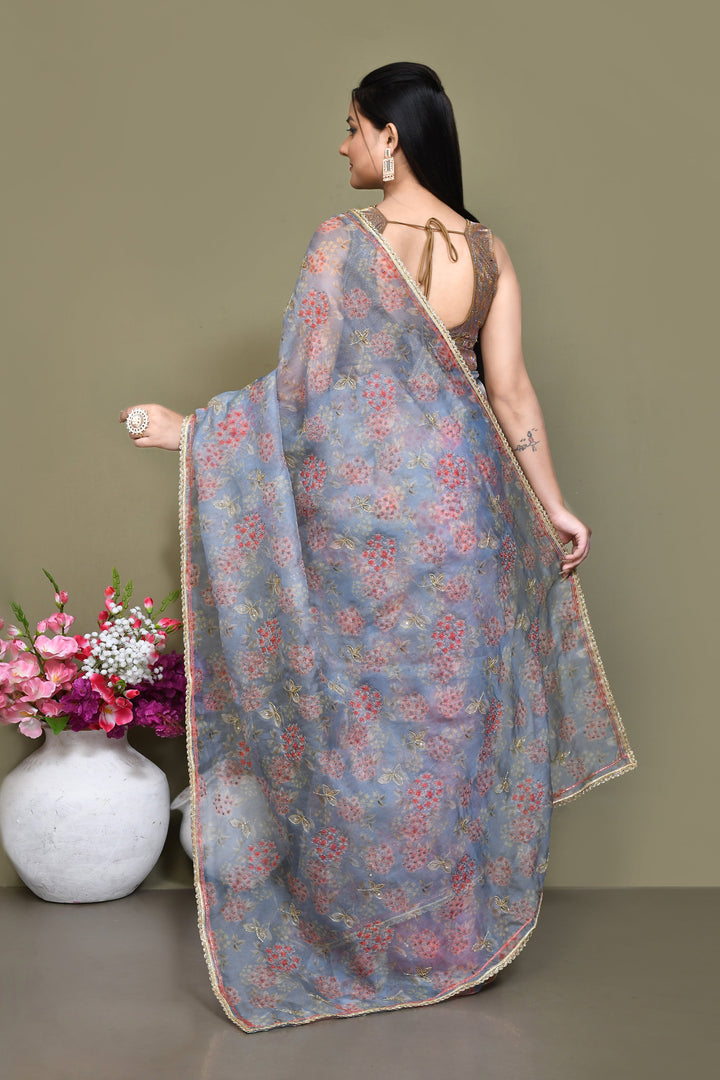 Grey-Pure-Organza-Floral-Print-Embroidered-Saree