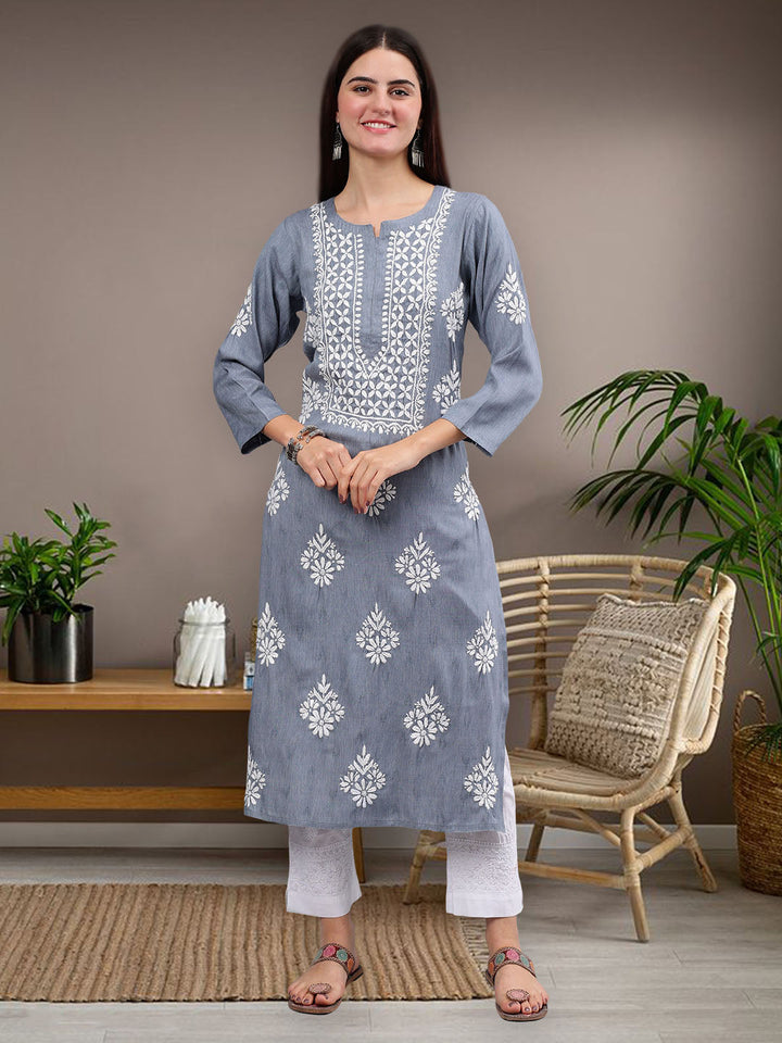 Grey-Rayon-Embroidered-Chikankari-Kurti