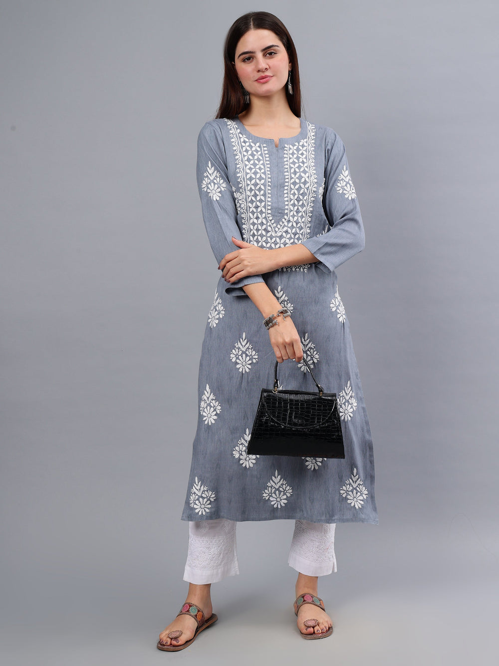 Grey-Rayon-Embroidered-Chikankari-Kurti