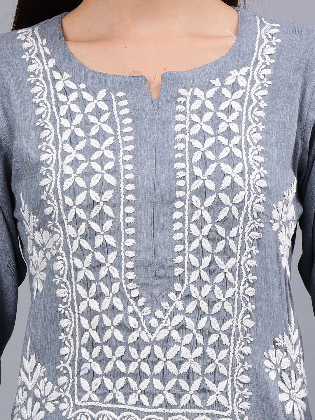 Grey-Rayon-Embroidered-Chikankari-Kurti