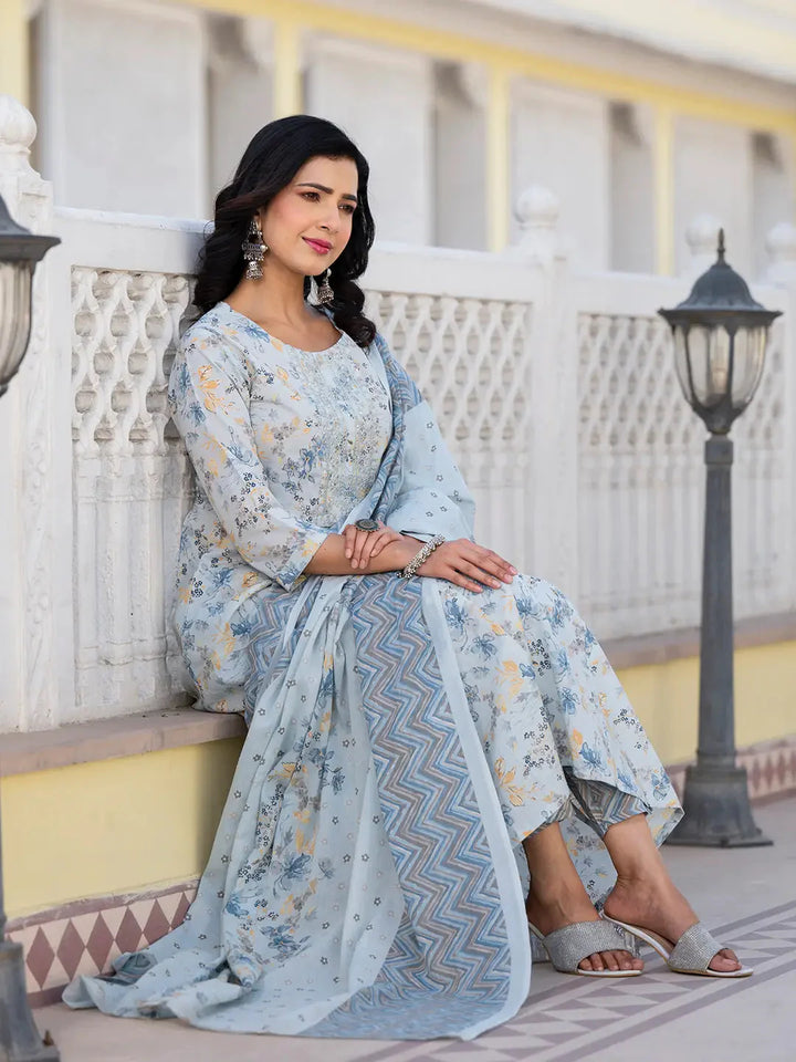 Grey-Cotton-Sequins-Work-Floral-Printed-Anarkali-Set