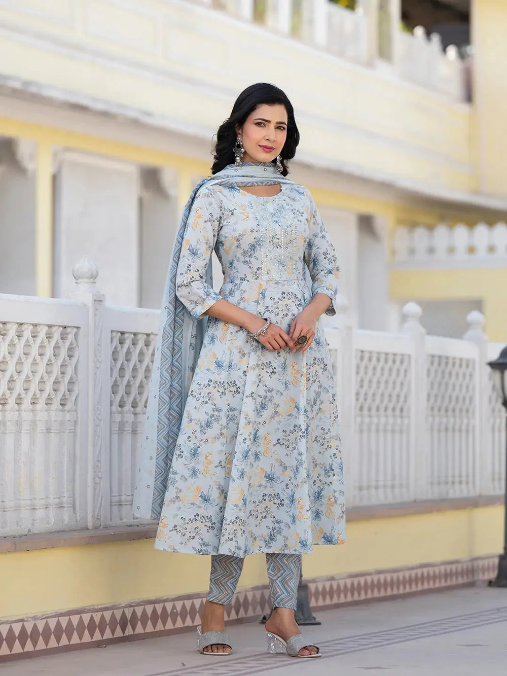 Grey-Cotton-Sequins-Work-Floral-Printed-Anarkali-Set