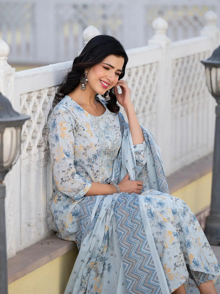 Grey-Cotton-Sequins-Work-Floral-Printed-Anarkali-Set