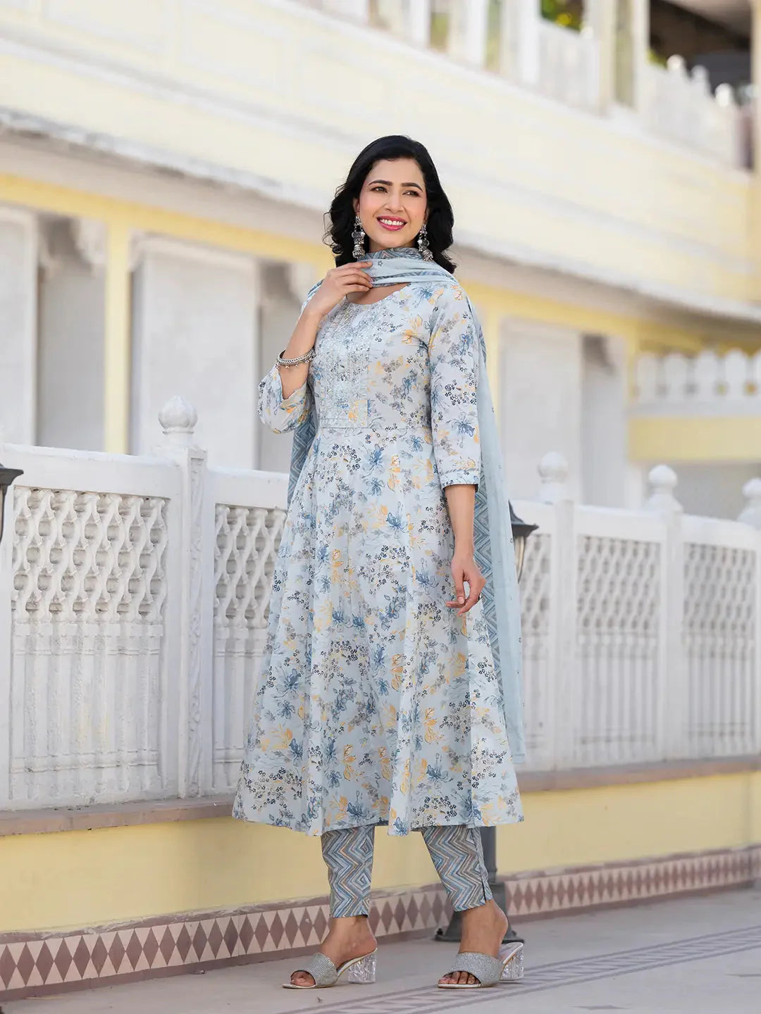 Grey-Cotton-Sequins-Work-Floral-Printed-Anarkali-Set