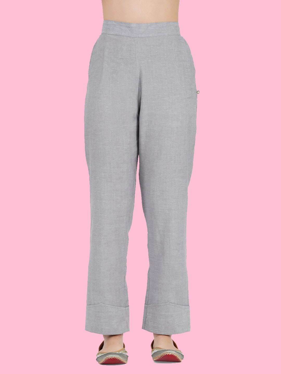 Grey Solid Cuffed Pants