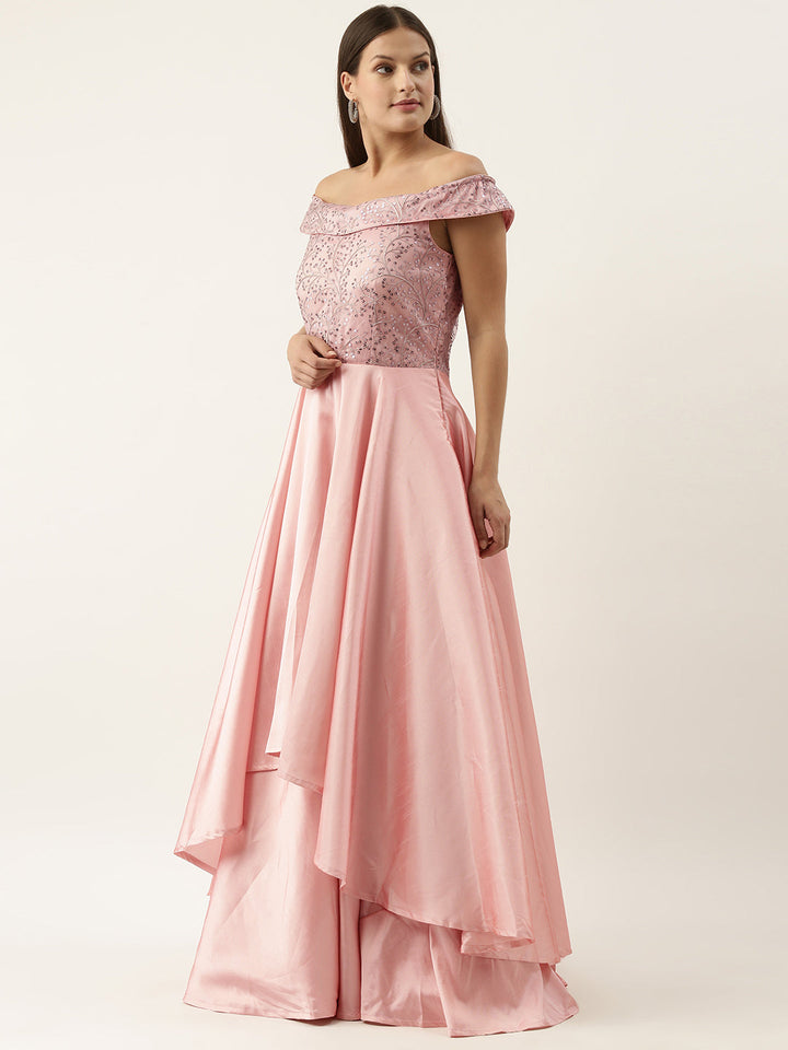 Grey-&-Pink-Embroidered-Off-Shoulder-Gown