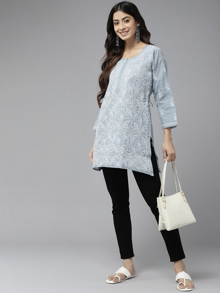 Grey & White Cotton Chikankari Tunic