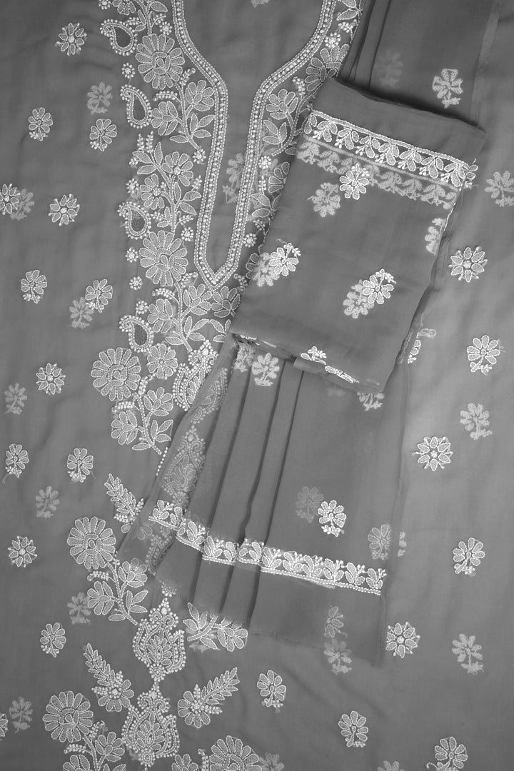 Grey-&-White-Georgette-Chikankari-Dress-Material