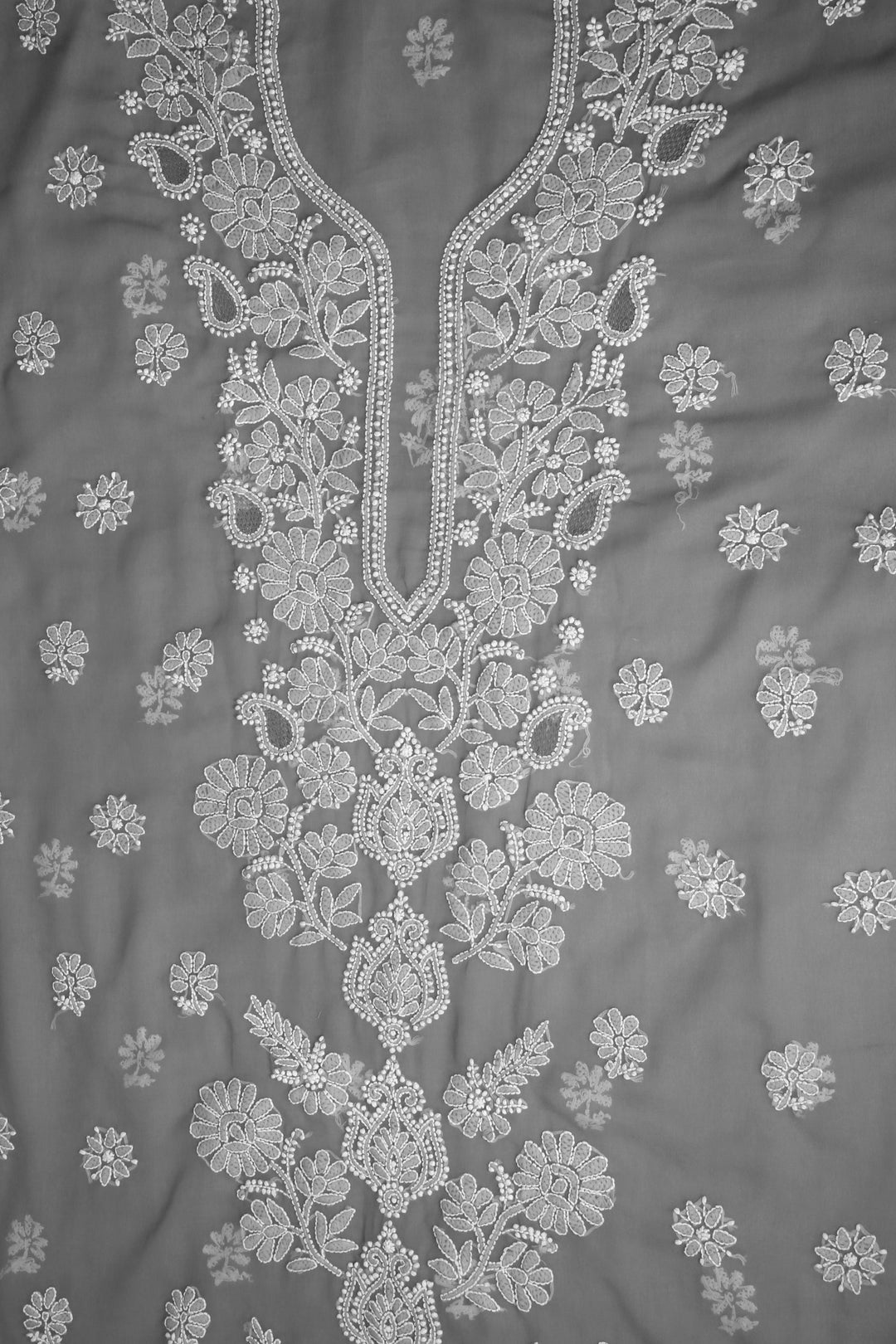 Grey-&-White-Georgette-Chikankari-Dress-Material