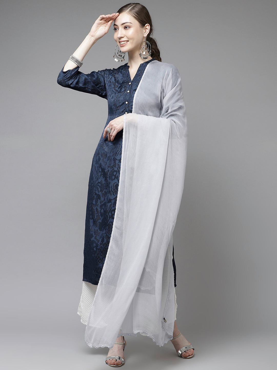 Grey-Chiffon-Embroidered-Lucknowi-Dupatta-With-Crochet-Lace