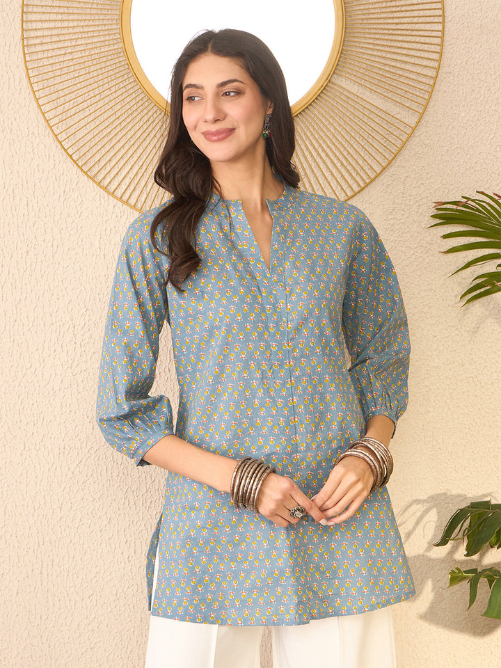 Grey-Cotton-Blend-Floral-Print-Tunic-Only