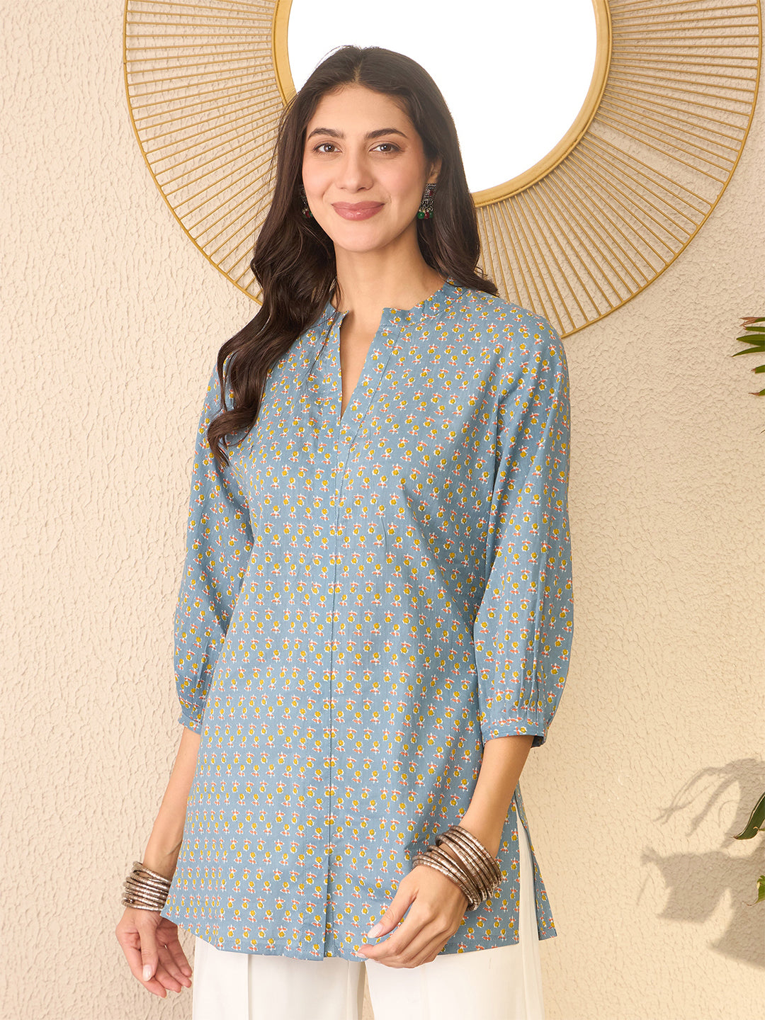 Grey-Cotton-Blend-Floral-Print-Tunic-Only
