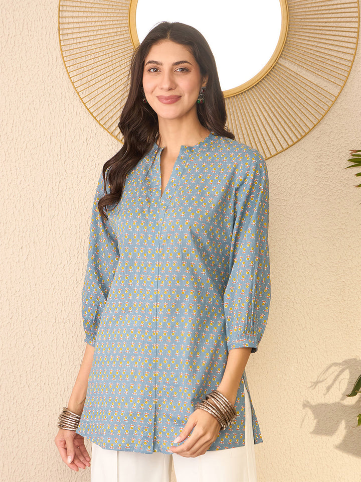 Grey-Cotton-Blend-Floral-Print-Tunic-Only