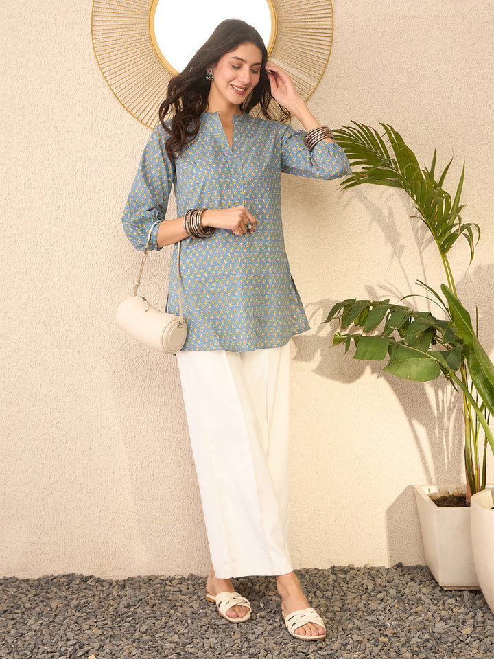 Grey-Cotton-Blend-Floral-Print-Tunic-Only