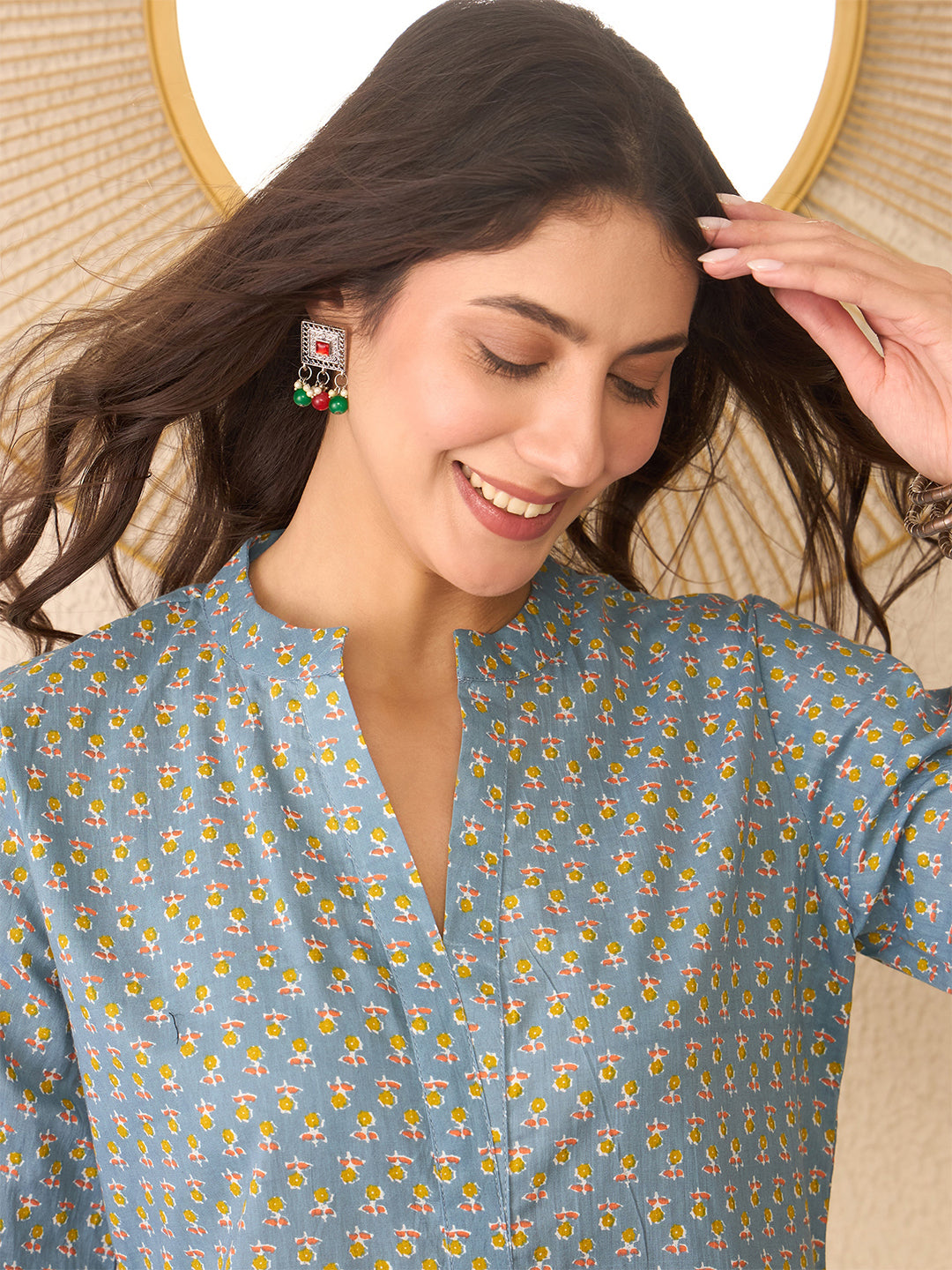 Grey-Cotton-Blend-Floral-Print-Tunic-Only