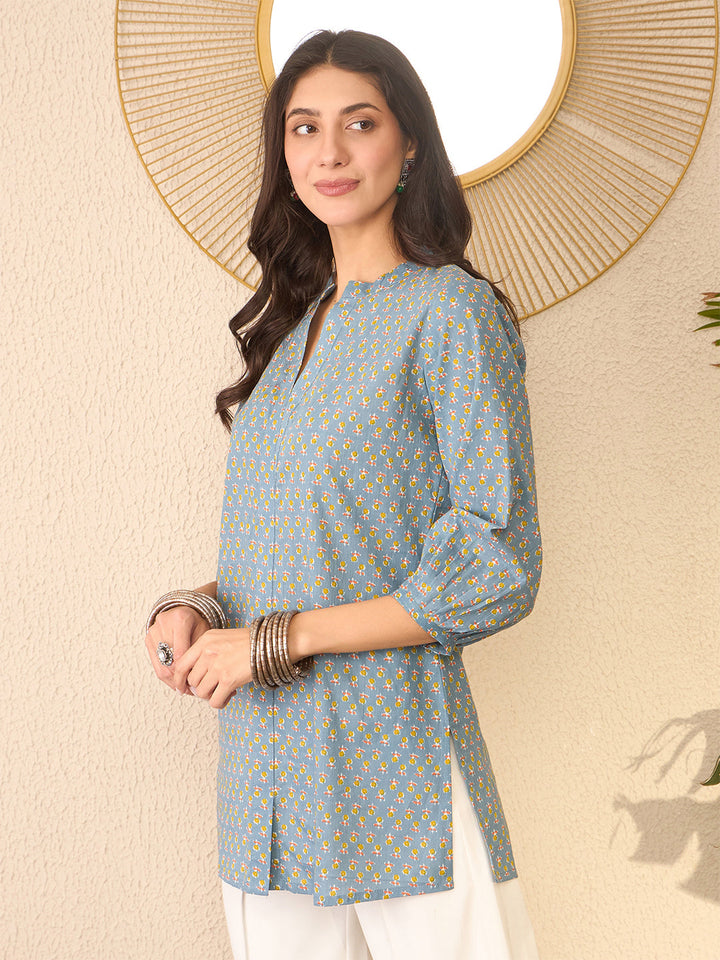 Grey-Cotton-Blend-Floral-Print-Tunic-Only