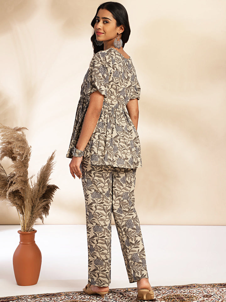Grey Cotton Floral Printed Co-Ord Set