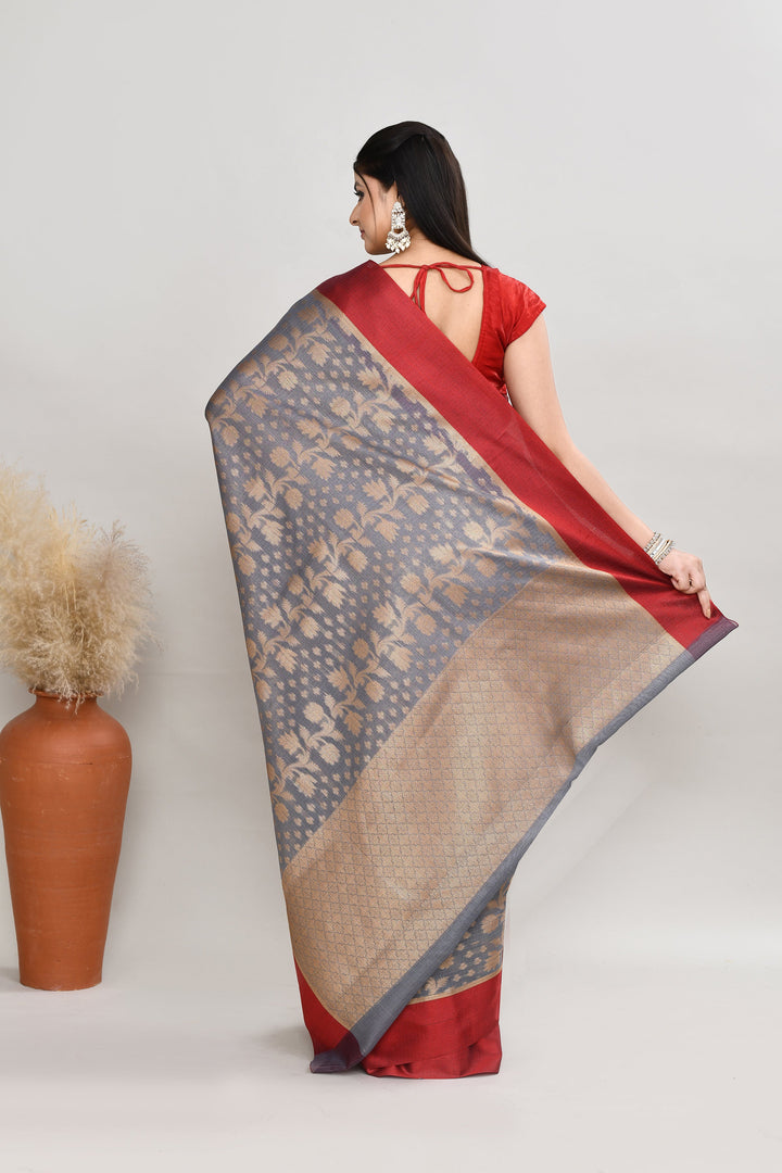 Grey-Kota-Silk-Floral-Banarasi-Zari-Work-Saree