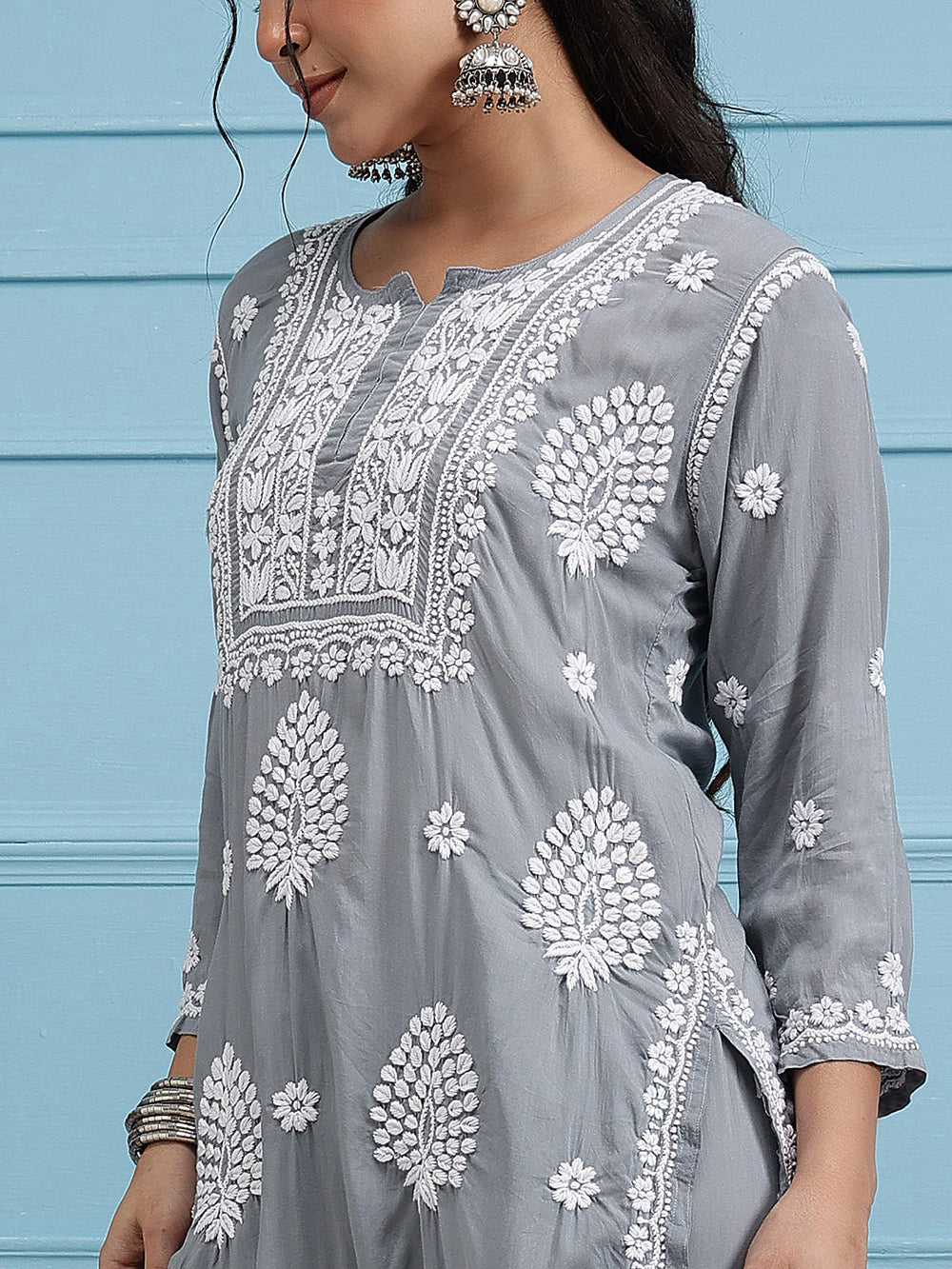 Grey-Modal-Lucknowi-Chikankari-Sharara-Set-(Set-Of-2)