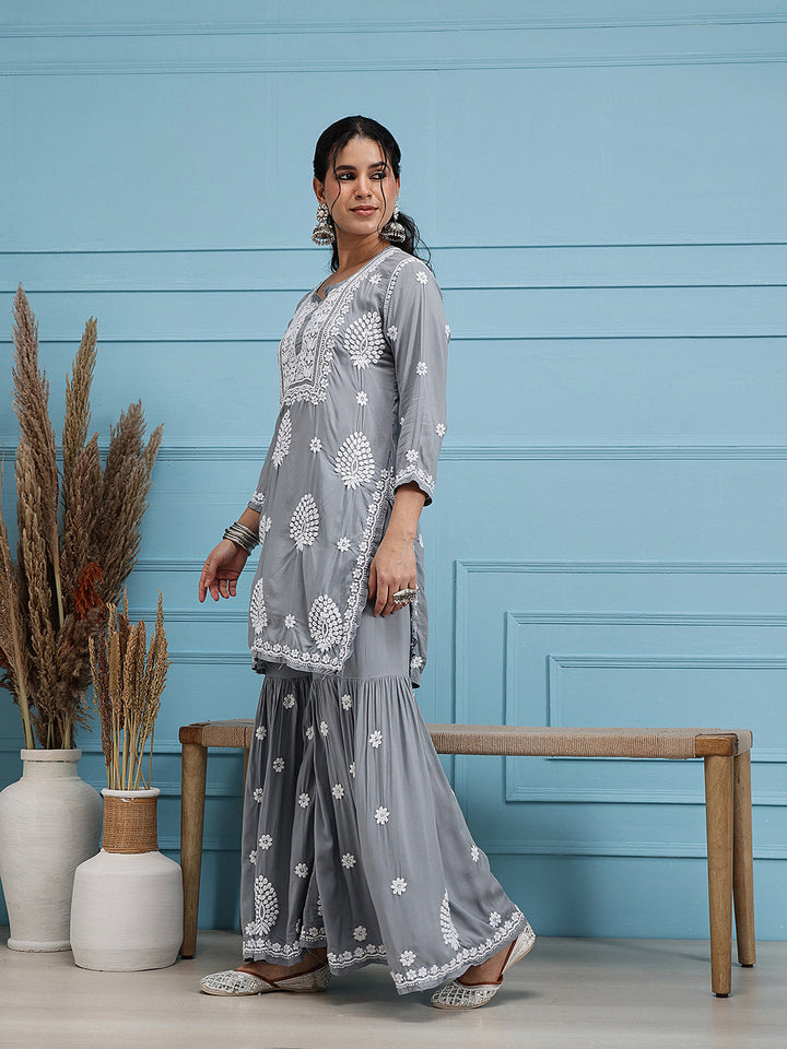Grey-Modal-Lucknowi-Chikankari-Sharara-Set-(Set-Of-2)