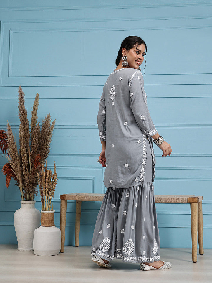 Grey-Modal-Lucknowi-Chikankari-Sharara-Set-(Set-Of-2)