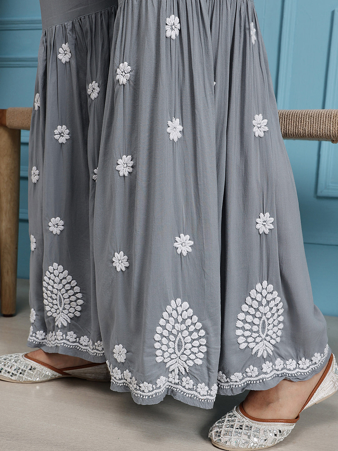 Grey-Modal-Lucknowi-Chikankari-Sharara-Set-(Set-Of-2)