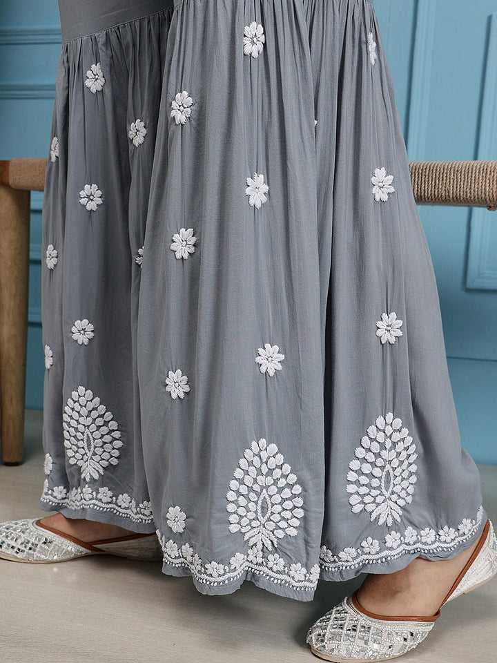 Grey-Modal-Lucknowi-Chikankari-Sharara-Set-(Set-Of-2)