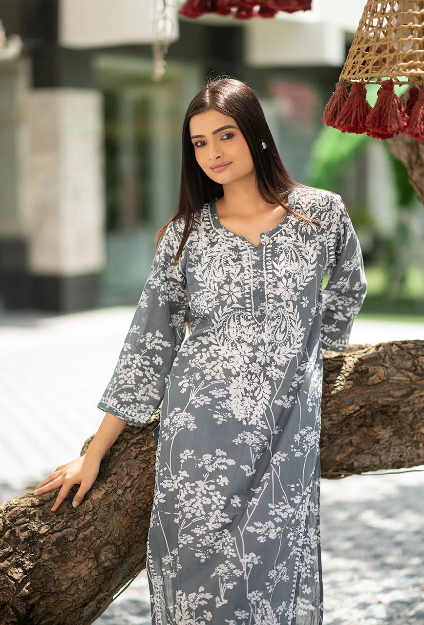 Grey-Mulmul-Chikankari-Kurta-Only