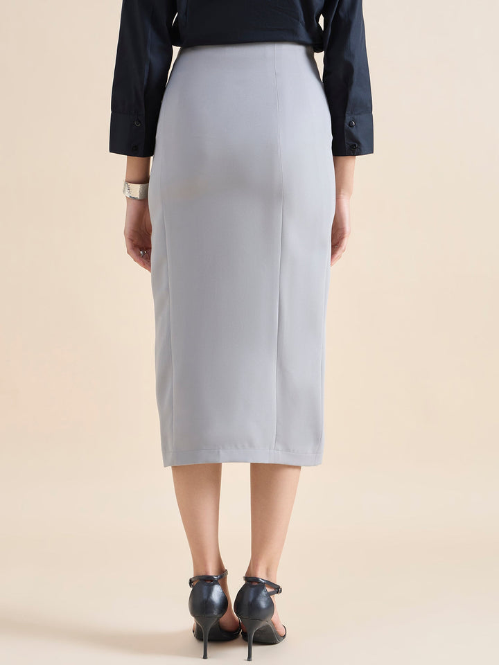 Grey-Polyester-Straight-Fit-Longline-Button-Detail-Skirt