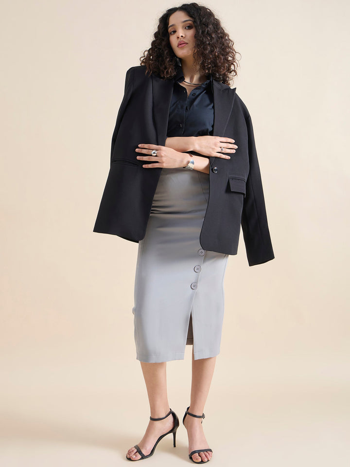Grey-Polyester-Straight-Fit-Longline-Button-Detail-Skirt