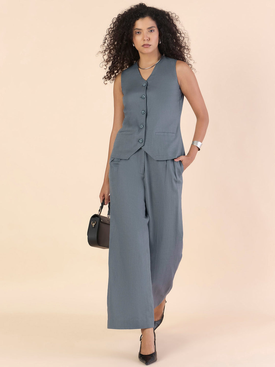 Grey-Pure-Cotton-Double-Pleated-Relax-Fit-Co-Ord-Set