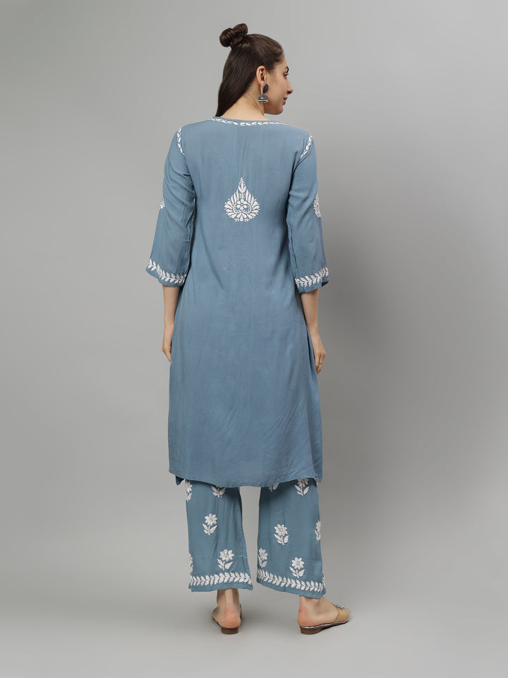 Grey-Rayon-Lucknowi-Chikankari-Kurta-with-Pant-Set