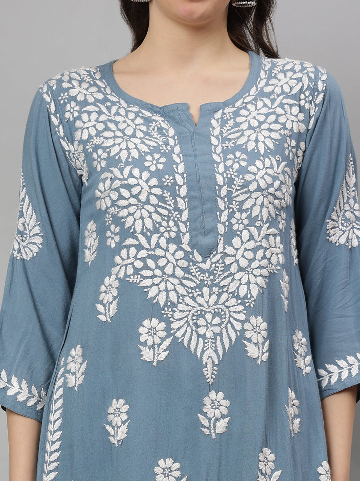 Grey-Rayon-Lucknowi-Chikankari-Kurta-with-Pant-Set