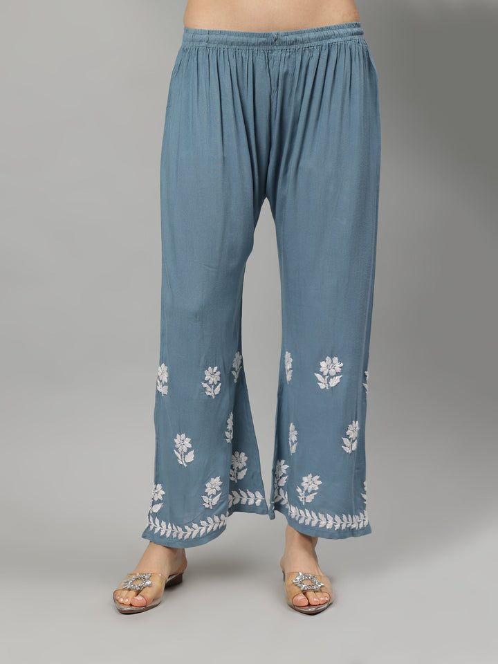 Grey-Rayon-Lucknowi-Chikankari-Kurta-with-Pant-Set