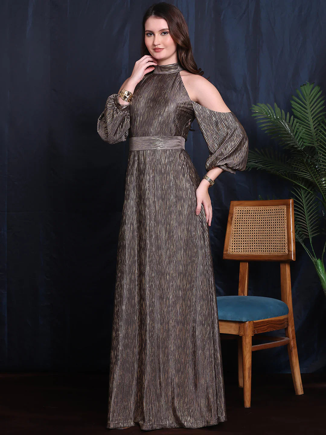 Grey-Satin-Ethereal-Glam-Halter-Gown-With-Hanging-Sleeve
