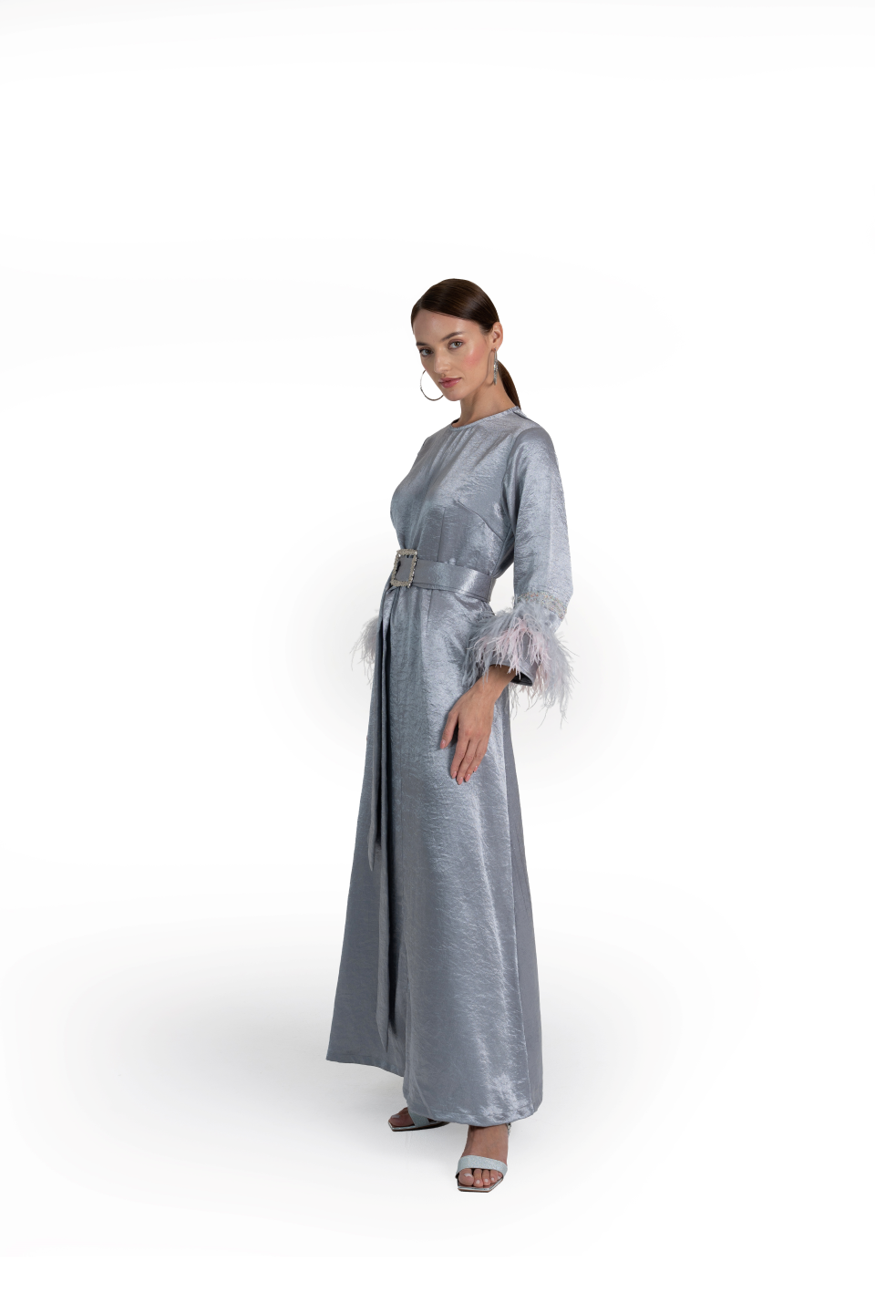 Grey Satin Tanaya Kaftan 