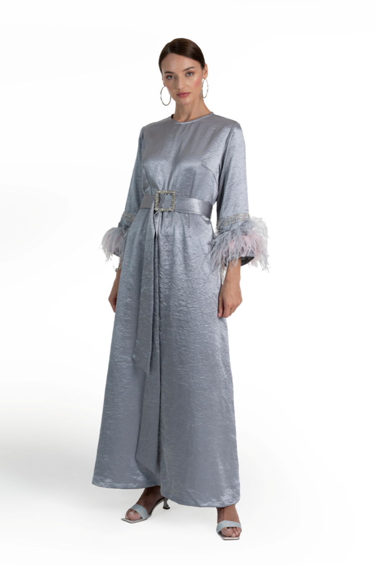 Grey Satin Tanaya Kaftan 