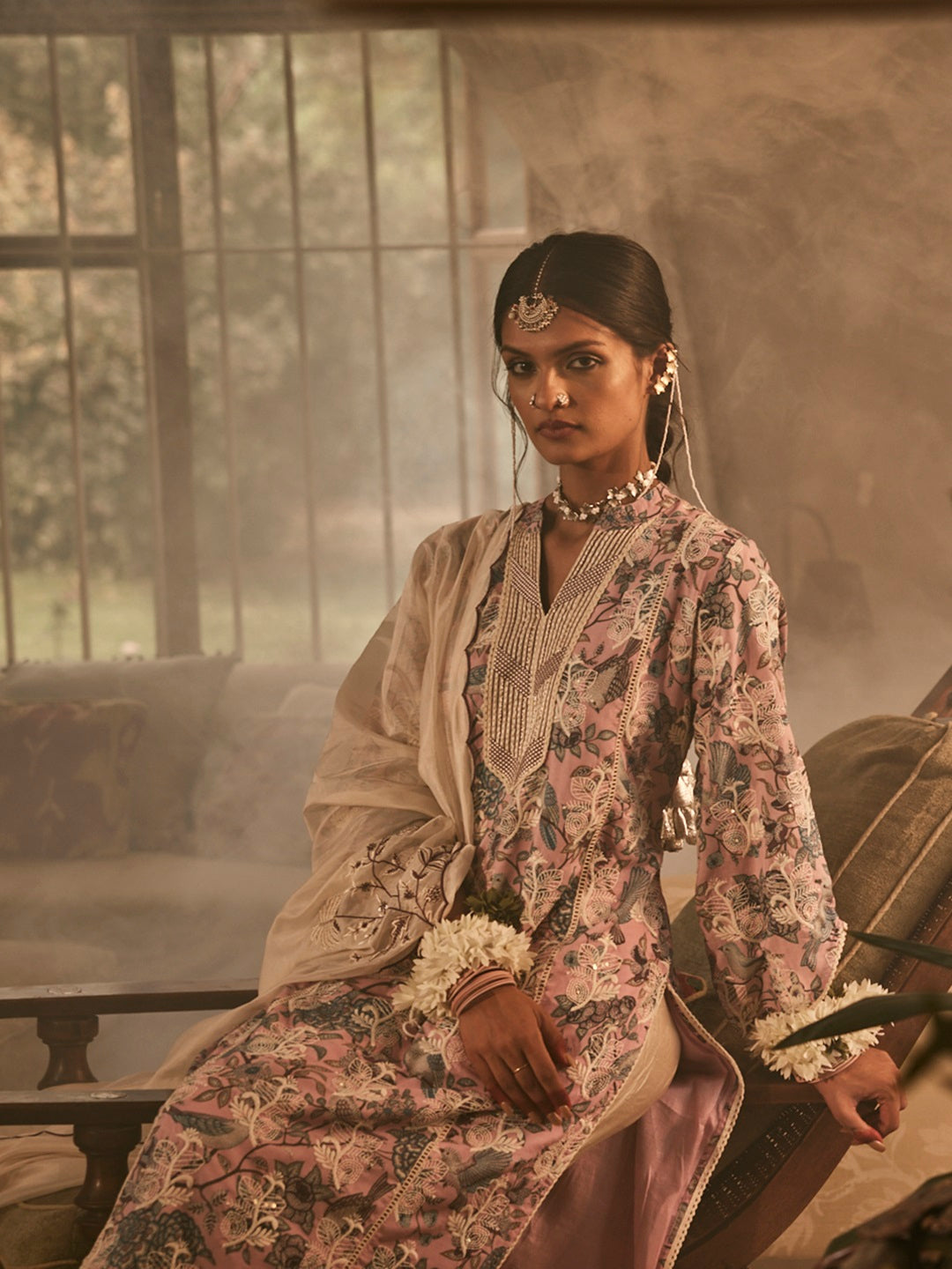 Pink-Cotton-Blend-Floral-Printed-3-Piece-Kurta-Set