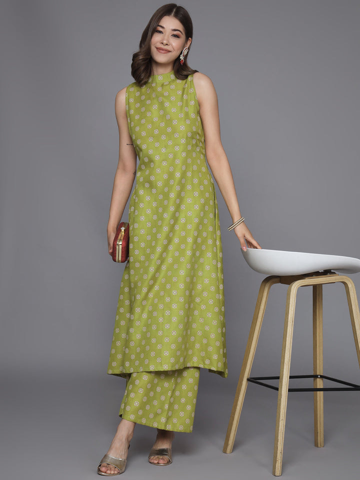 Green-Cotton-Blend-Printed-2-Piece-Kurta-Set