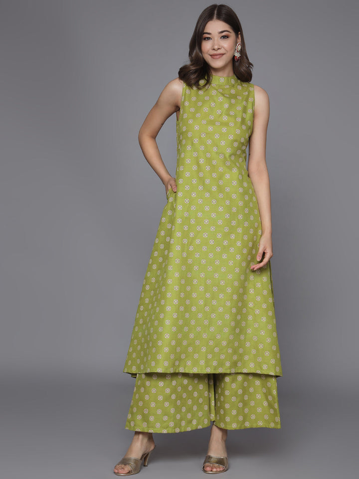 Green-Cotton-Blend-Printed-2-Piece-Kurta-Set