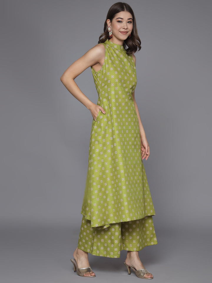 Green-Cotton-Blend-Printed-2-Piece-Kurta-Set