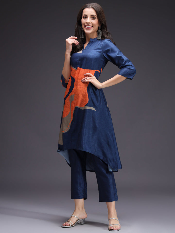 Blue-Silk-Blend-Printed-2-Piece-Kurta-Set