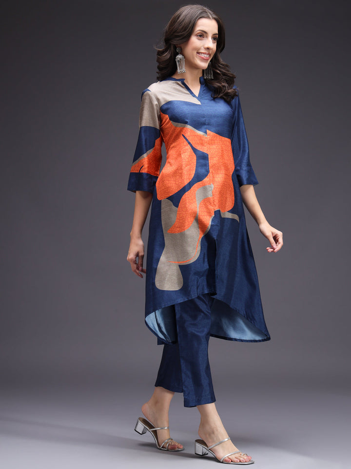 Blue-Silk-Blend-Printed-2-Piece-Kurta-Set
